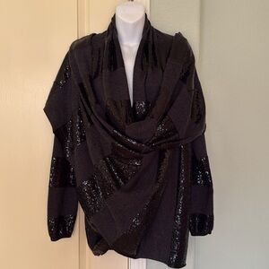 Alice + Olivia Sequined Striped Wrapped Black Cardigan